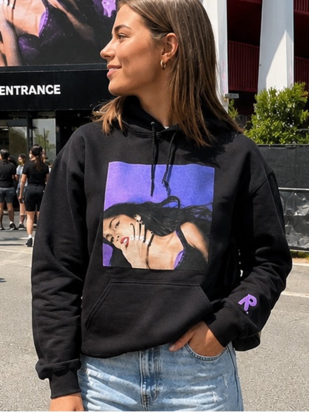 Olivia Rodrigo GUT 2023 Album Cover Black Hoodie  Purple Graphic Print Concert L